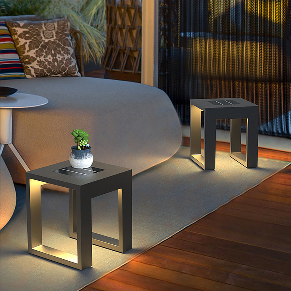 TATO - Table Extérieur Solaire LED Rectangulaire Moderne, Noir