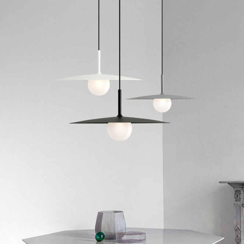 DUCCI - Lustre Suspension Dôme Moderne, Métal/Verre, Noir/Blanc/Gris