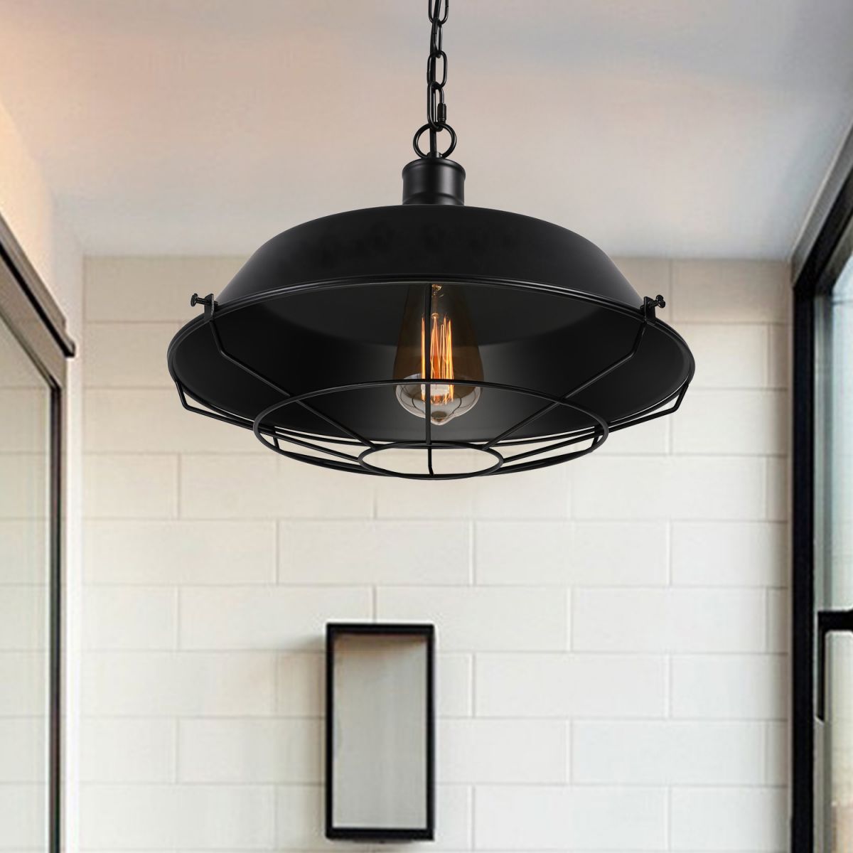 VINTA - Luminaire Suspension Industriel, Noir.