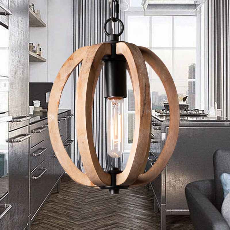 BOHO - Luminaire Suspension Sphère Vintage, Métal/Bois.