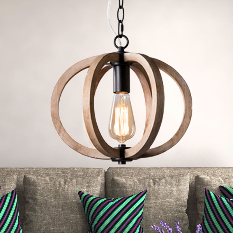 BOHO - Luminaire Suspension Sphère Vintage, Métal/Bois.
