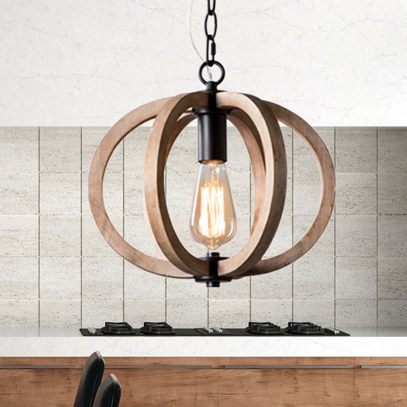 BOHO - Luminaire Suspension Sphère Vintage, Métal/Bois.