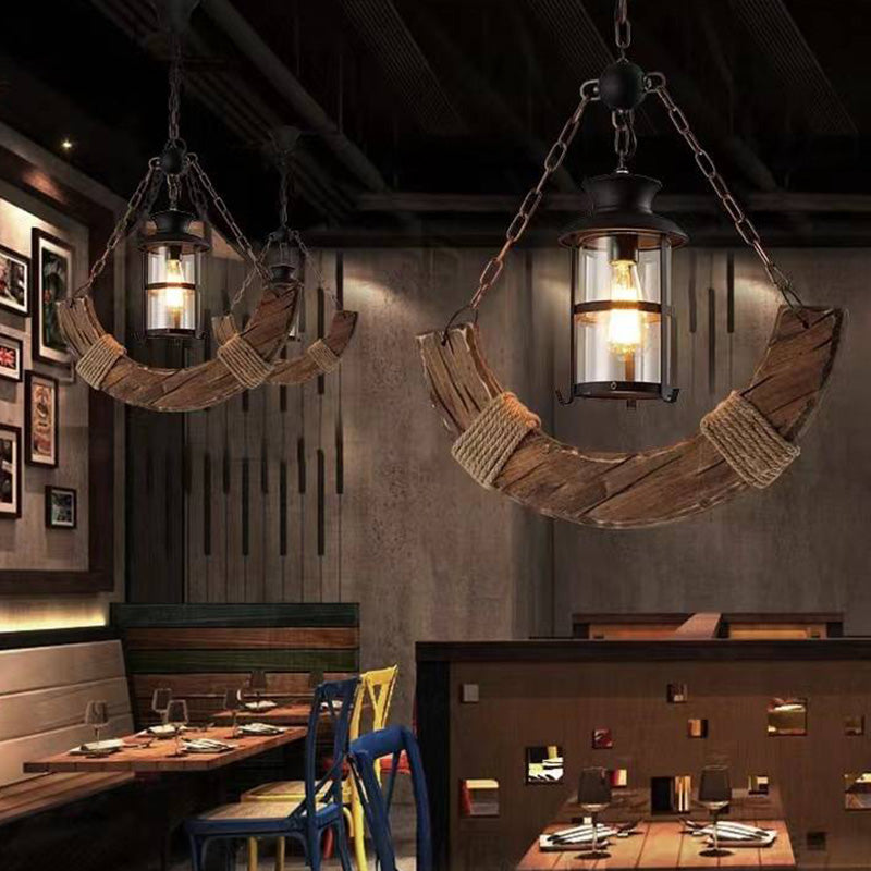 POLO - Luminaire Suspendu Linéaire Brun/Bois/Métal/Verre