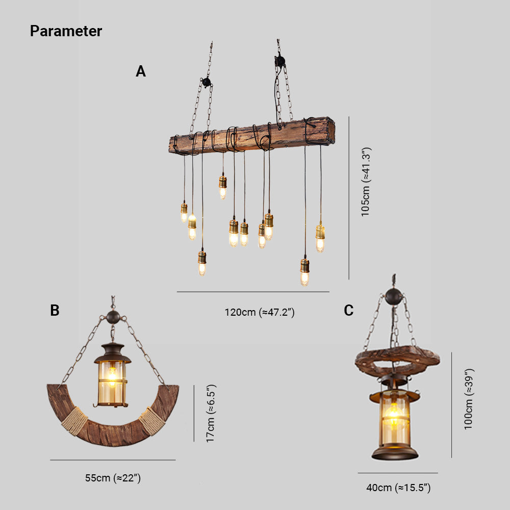 POLO - Luminaire Suspendu Linéaire Brun/Bois/Métal/Verre