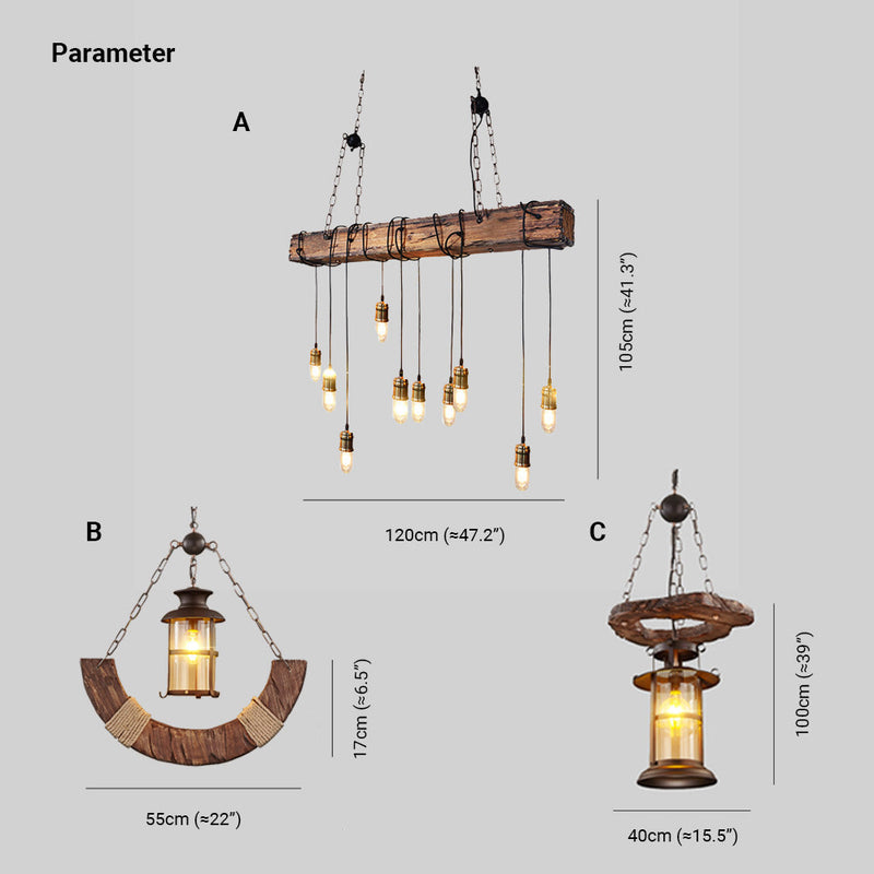 Luminaire Suspendu Linéaire Brun/Bois/Métal/Verre