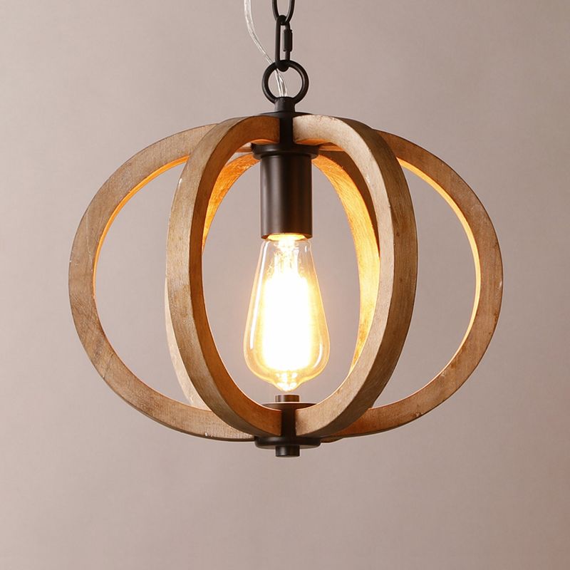 Luminaire Suspension Sphère Vintage, Métal/Bois.