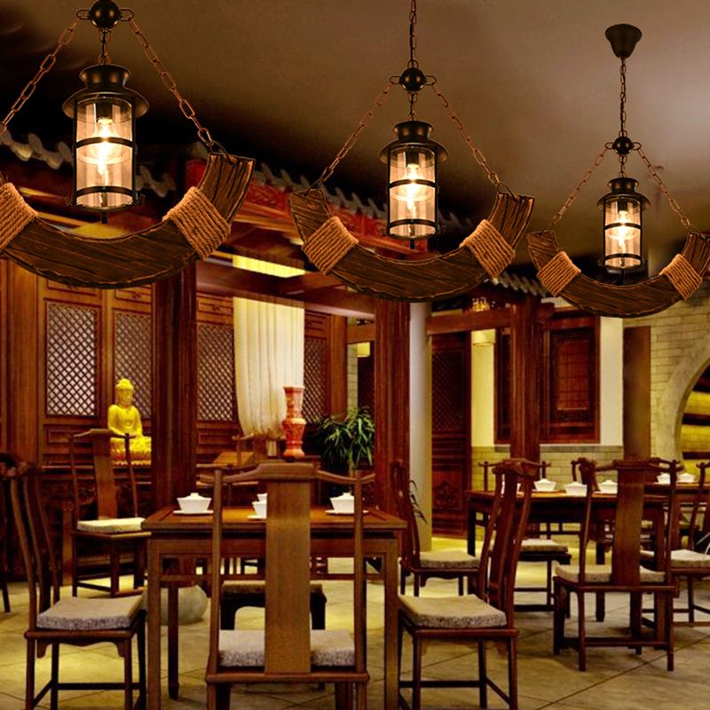 POLO - Luminaire Suspendu Linéaire Brun/Bois/Métal/Verre