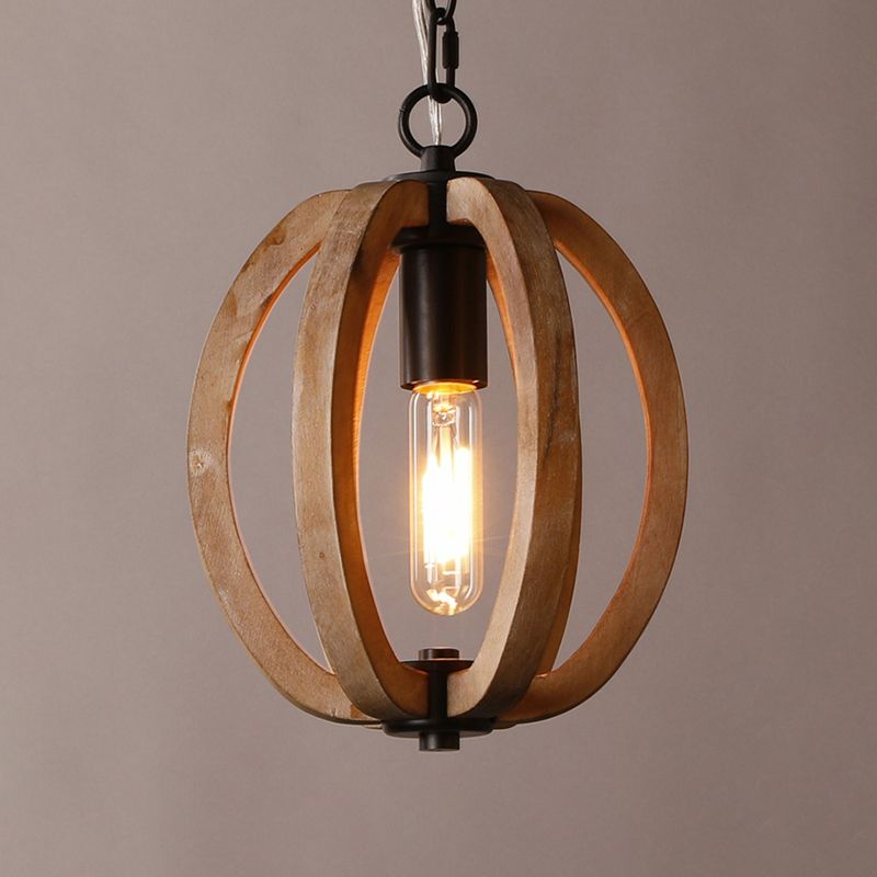 BOHO - Luminaire Suspension Sphère Vintage, Métal/Bois.