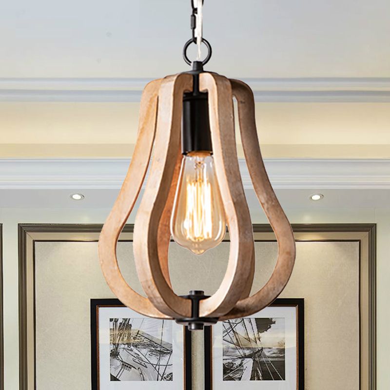 BOHO - Luminaire Suspension Sphère Vintage, Métal/Bois.