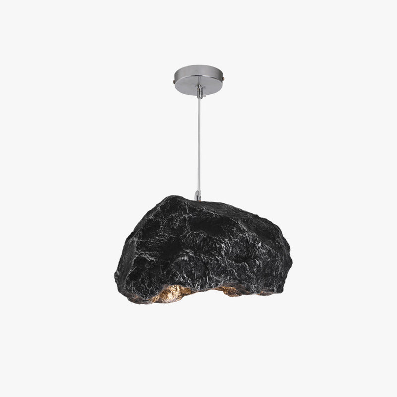 Luminaire Suspension Wabi Sabi Naturelle, Roche, Gris/Noir.