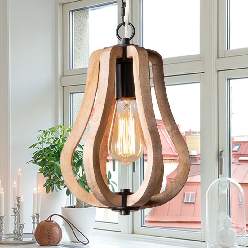 BOHO - Luminaire Suspension Sphère Vintage, Métal/Bois.