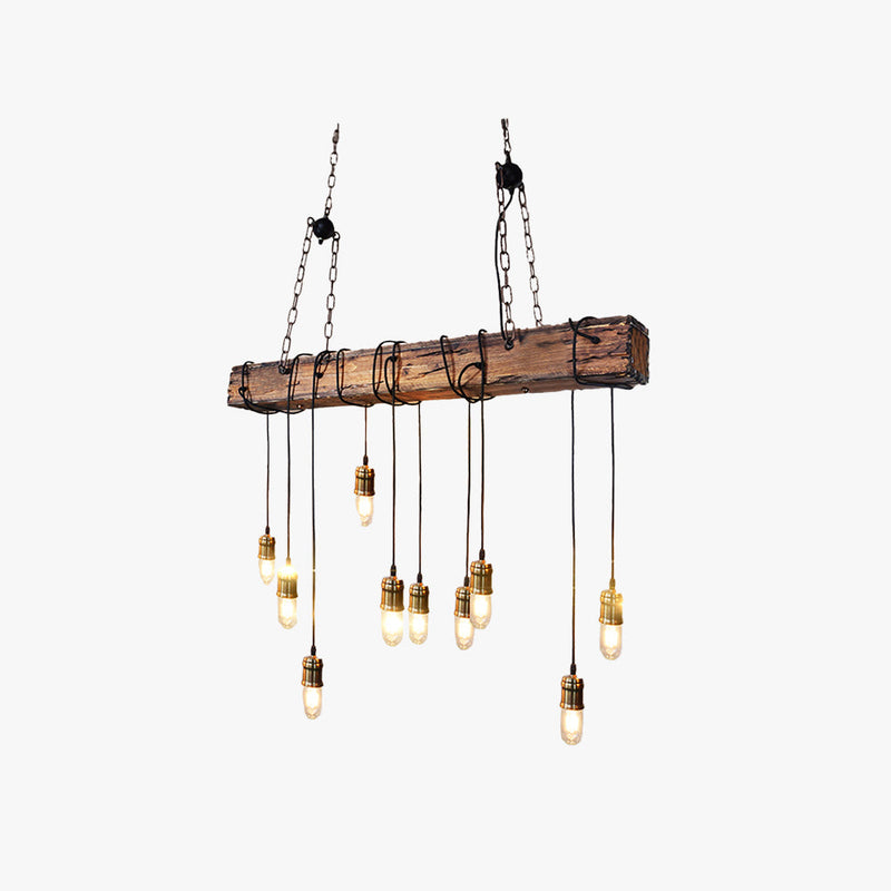 Luminaire Suspendu Linéaire Brun/Bois/Métal/Verre